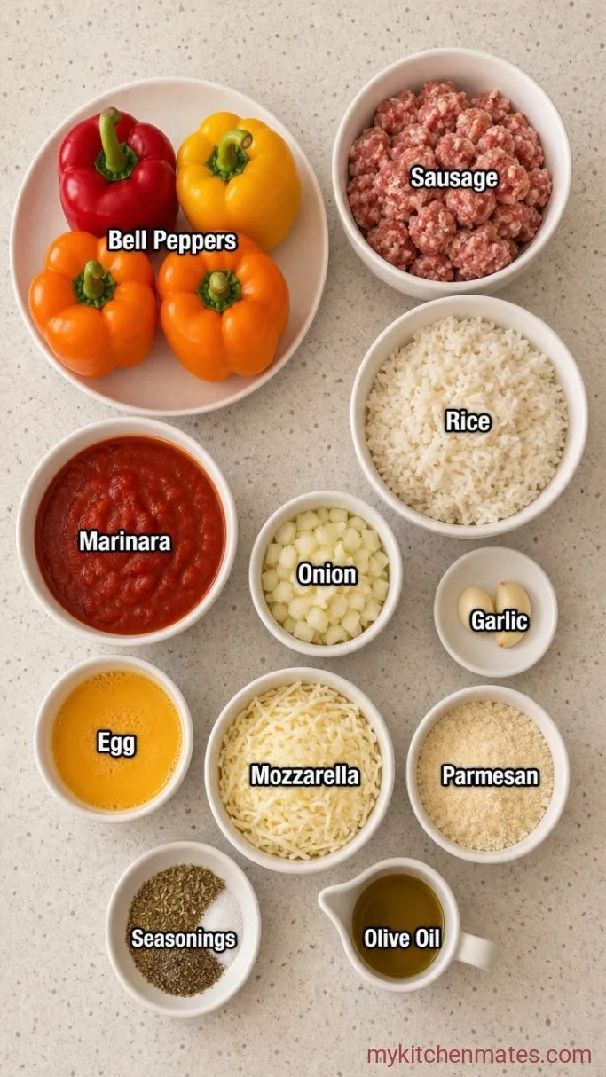 Hearty Italian Stuffed Peppers with Sausage and Mozzarella Ingredients