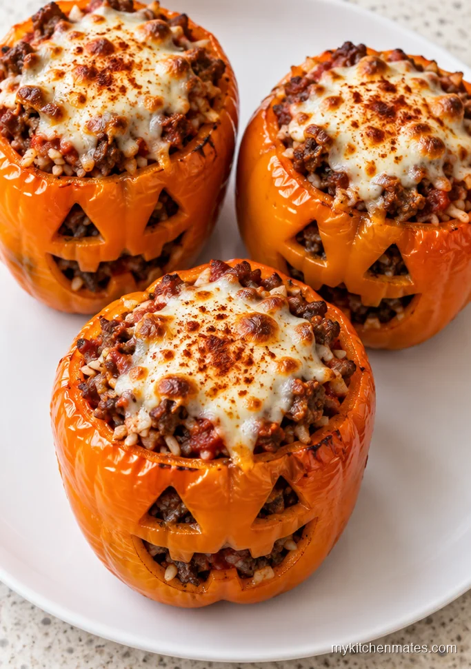 13 Spooky Halloween Party Finger Foods for Your Bash Jack O' Lantern Stuffed Peppers