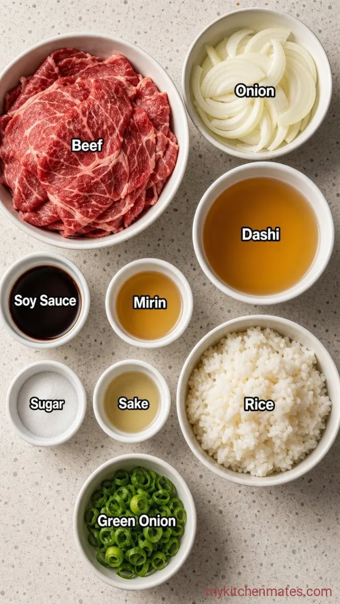 15-Minute Gyudon (Japanese Beef Rice Bowl) Ingredients
