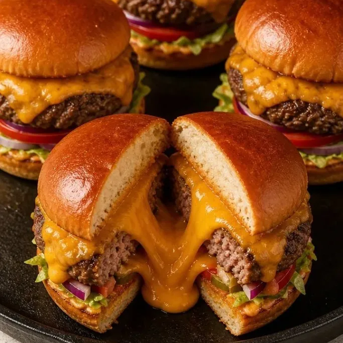 Juicy Lucy Burger with a Molten Cheese Center Juicy Lucy Burger