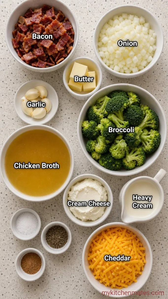 Creamy One-Pot Keto Broccoli Cheese Soup Ingredients