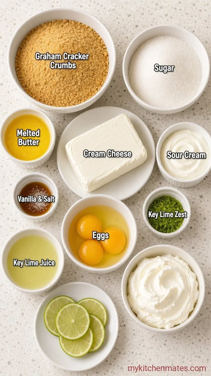Creamy Key Lime Cheesecake with a Graham Cracker Crust Ingredients