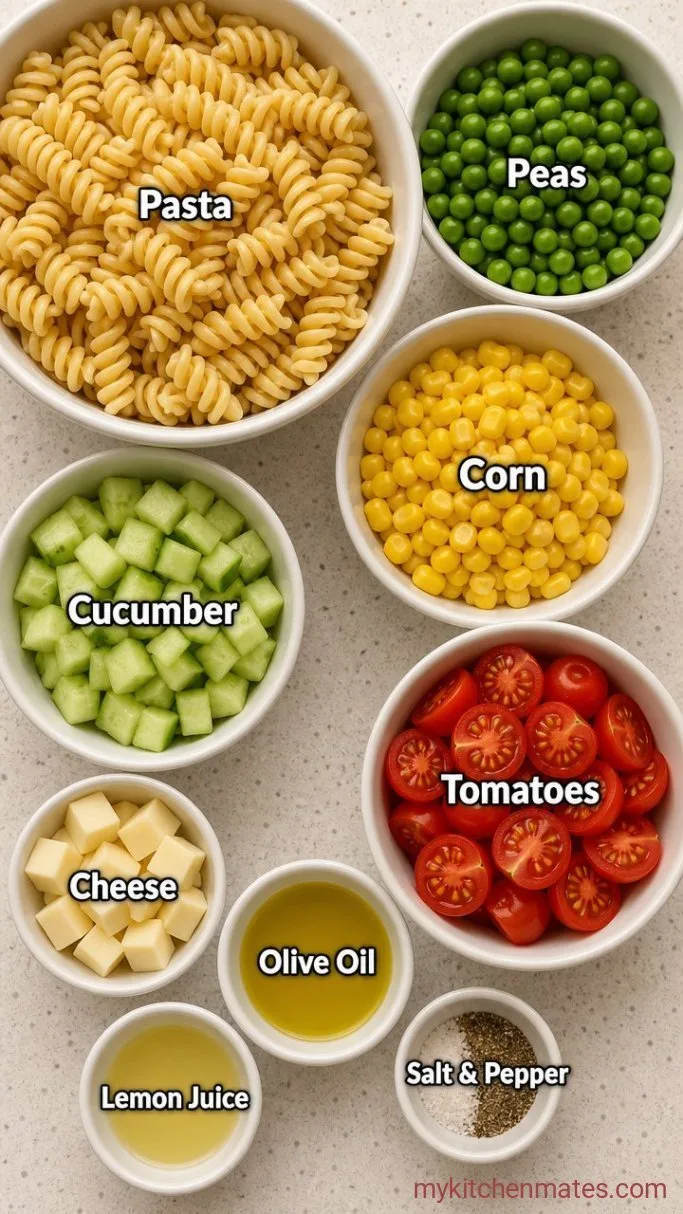 20-Minute Kid-Friendly Pasta Salad (No Mayo!) Ingredients