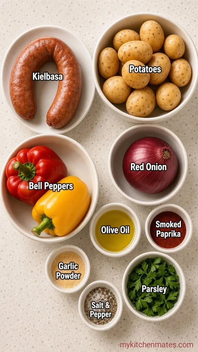 30-Minute Kielbasa Sheet Pan Dinner Ingredients