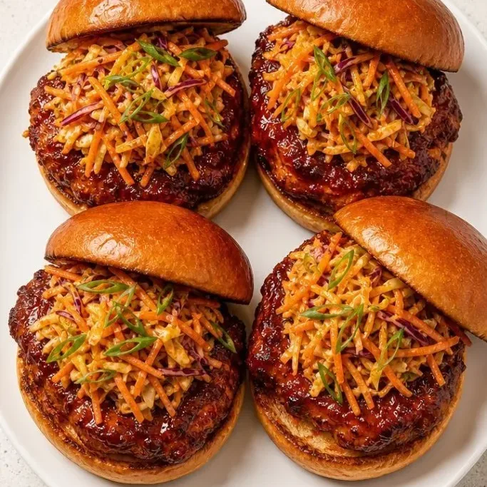 Quick Gochujang Korean Chicken Burgers with Crunchy Slaw Korean Chicken Burger