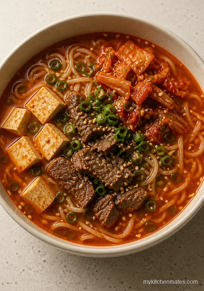 Korean Kimchi Beef Rice Noodle Soup