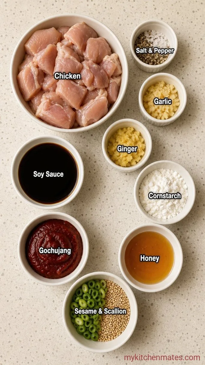 Crispy Korean Popcorn Chicken with a Sweet and Spicy Glaze Ingredients