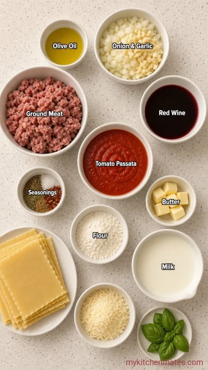 Creamy Lasagna with Bechamel Sauce (No Ricotta) Ingredients