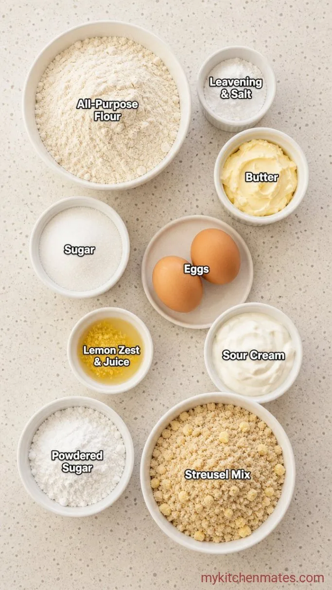 Lemon Coffee Cake with a Crumbly Streusel Top Ingredients