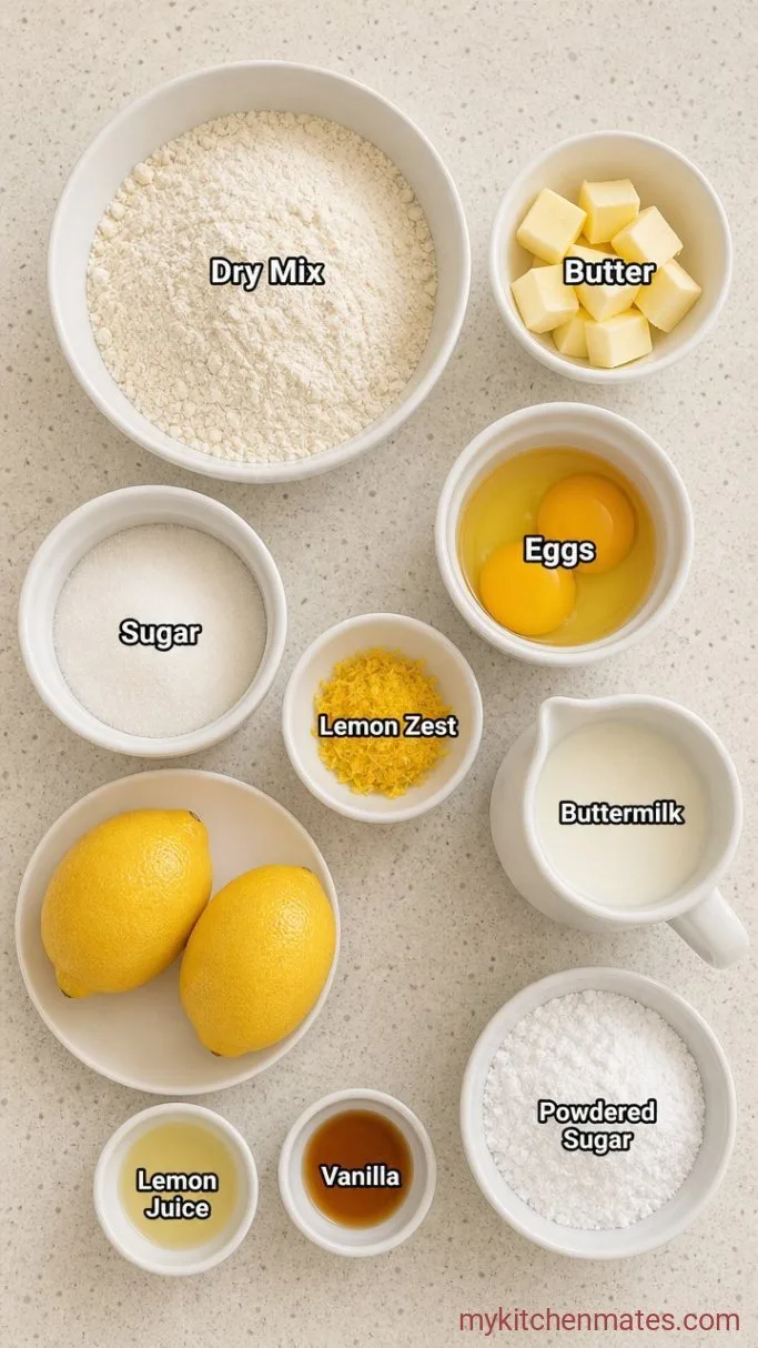 Moist Lemon Drop Cake with Lemon Glaze Ingredients