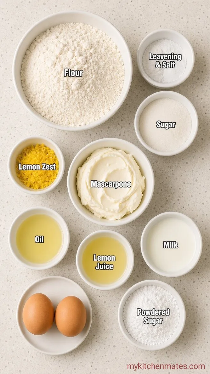 Moist Lemon Mascarpone Cake with Lemon Glaze Ingredients