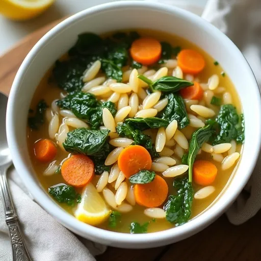 Lemon Orzo Chicken Soup with Spinach