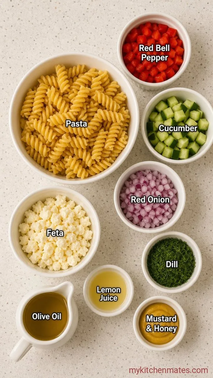 Bright Lemon Pasta Salad with Fresh Dill and Cucumber Ingredients