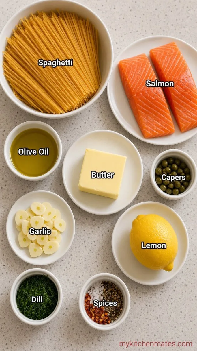 20-Minute Lemon Salmon Pasta with Capers and Dill Ingredients
