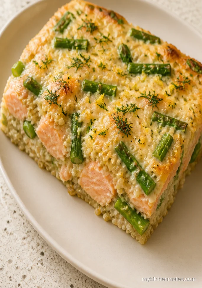 Lemony Salmon and Asparagus Quinoa Casserole