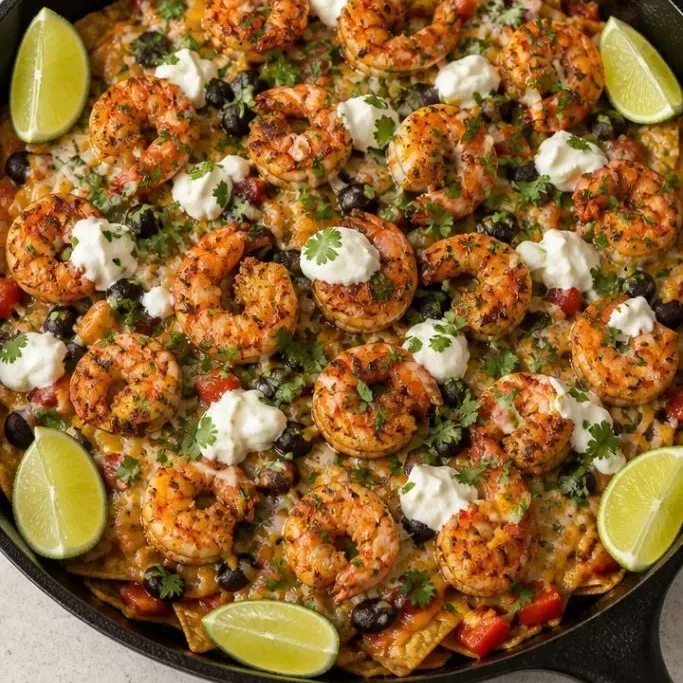 Crispy Sheet Pan Loaded Shrimp Nachos Loaded Shrimp Nachos