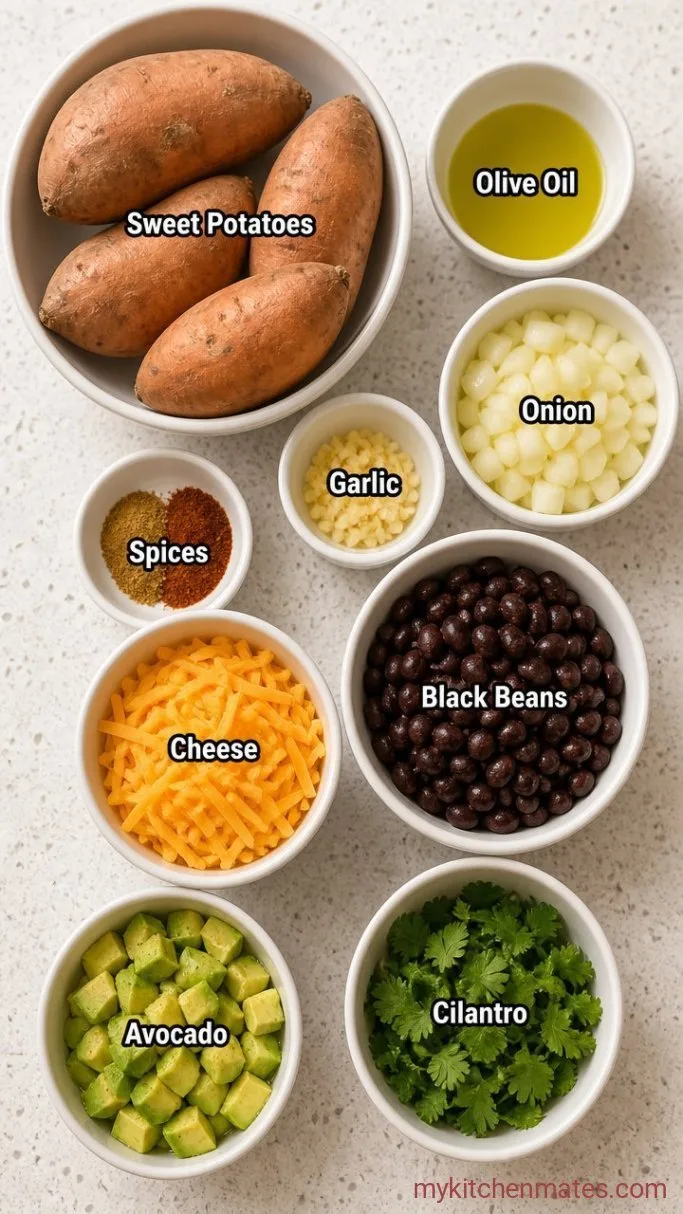 Loaded Sweet Potatoes with Black Beans and Avocado Ingredients