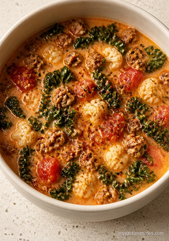 Low Carb Kale Sausage Soup with Cauliflower