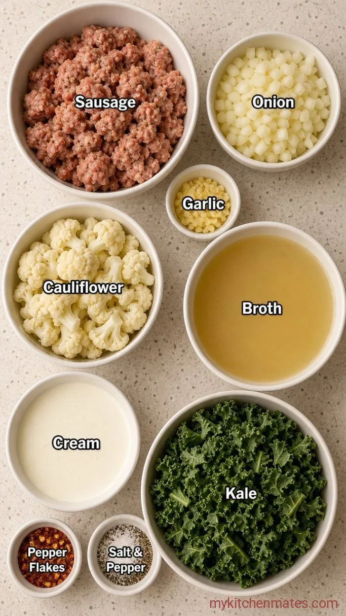 Creamy Low Carb Zuppa Toscana Soup Ingredients