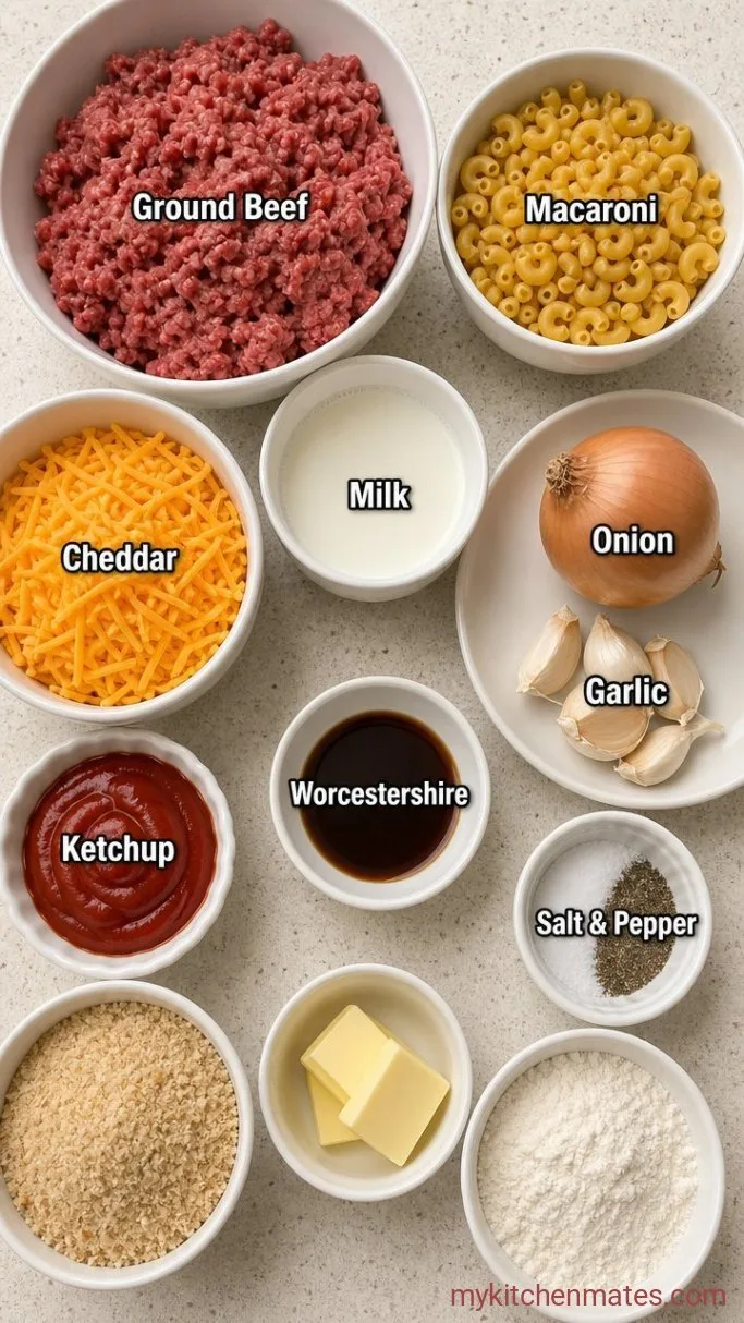 One-Pan Mac and Cheese Meatloaf Casserole Ingredients