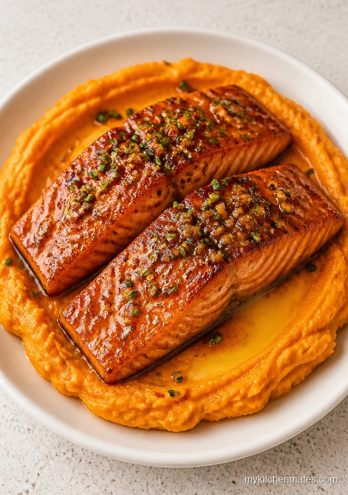 Maple Garlic Salmon with Mashed Sweet Potatoes