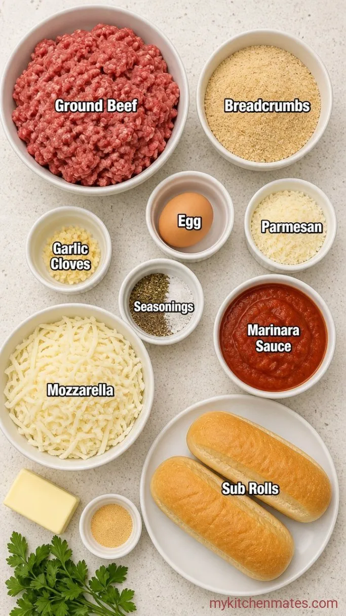 Hearty Meatball Sub Casserole with Garlic Bread Topping Ingredients