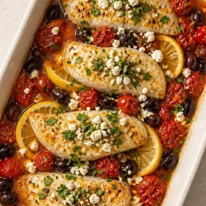 Mediterranean Baked Fish with Tomatoes and Olives Mediterranean Baked Fish
