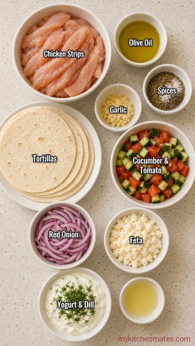 Quick Mediterranean Chicken Wrap with Creamy Tzatziki Ingredients
