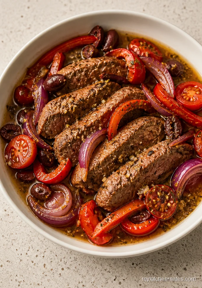 Mediterranean Flank Steak Crock Pot
