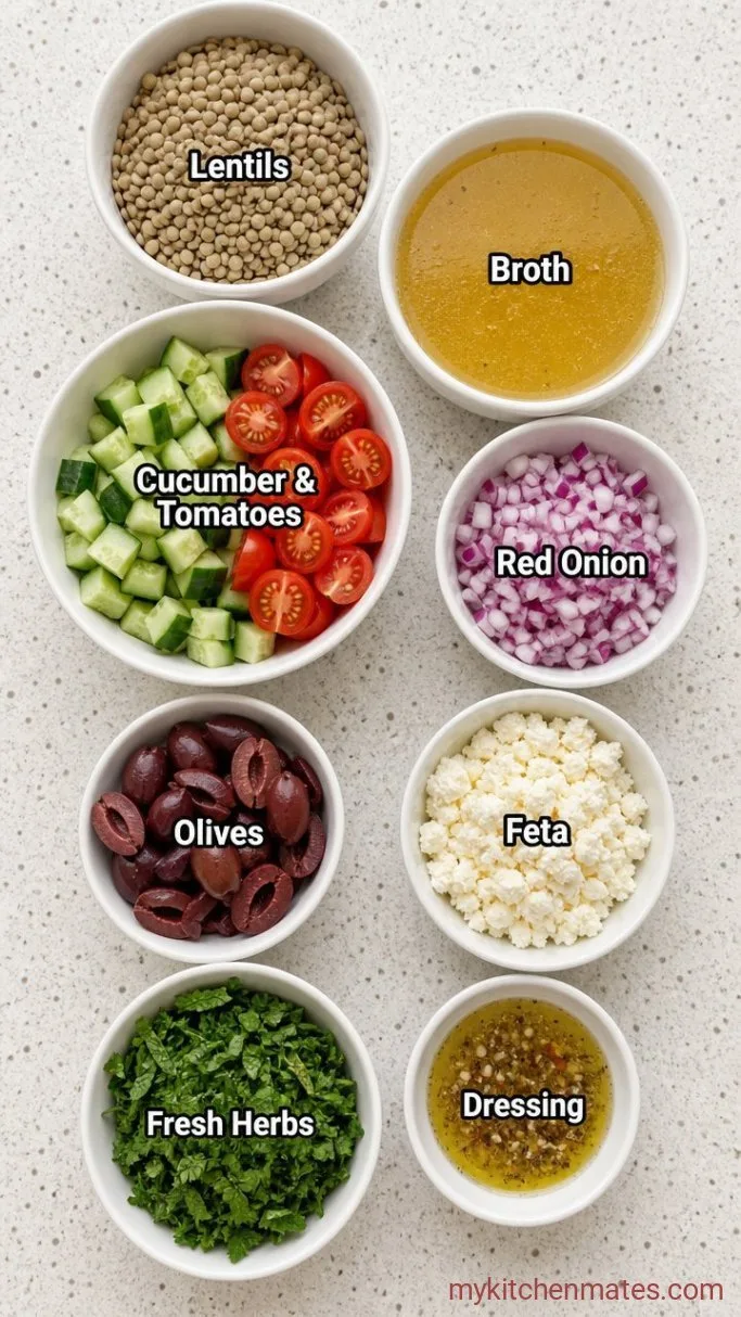 Make-Ahead Mediterranean Lentil Salad Ingredients