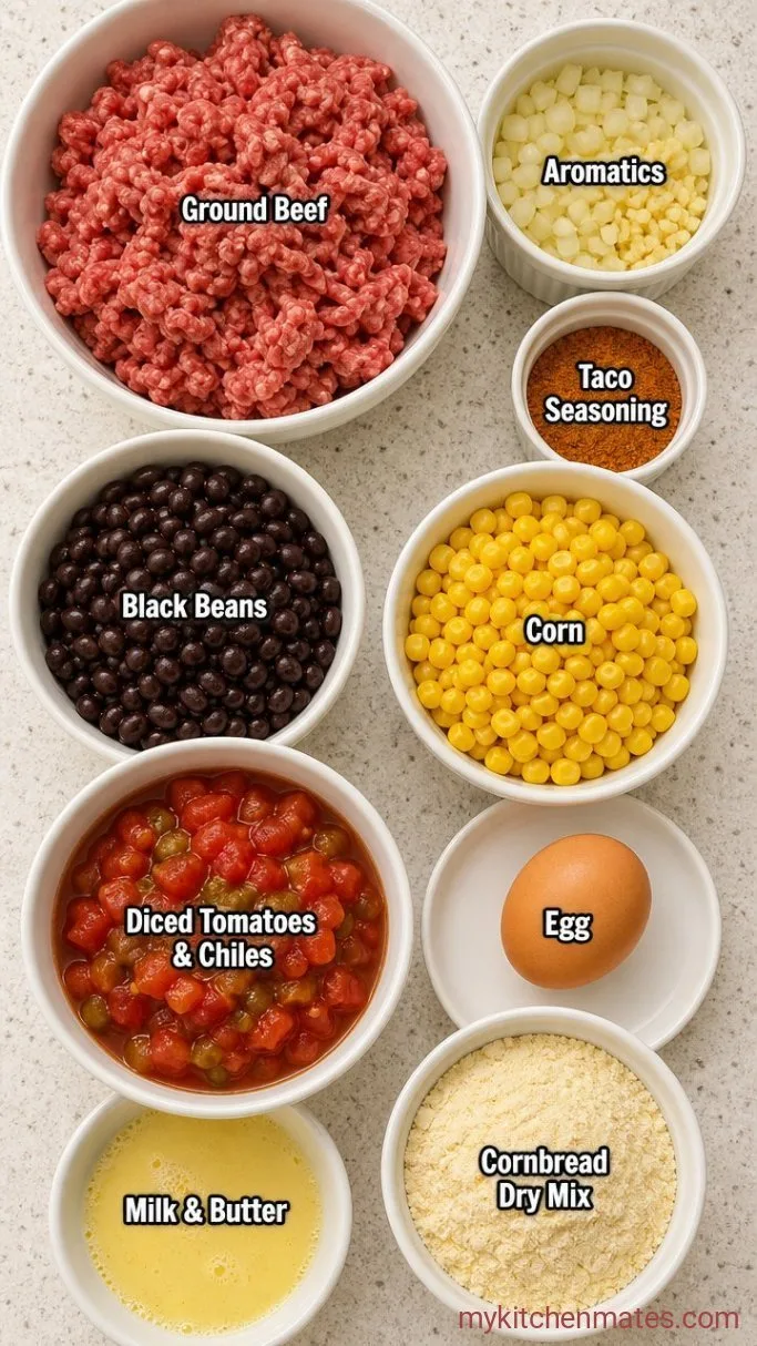One-Skillet Mexican Cornbread Casserole Ingredients