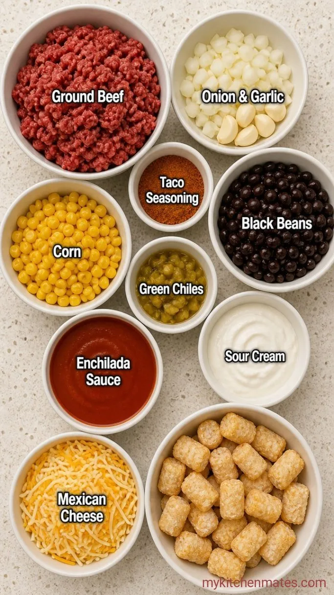 Cheesy Mexican Tater Tot Casserole Ingredients