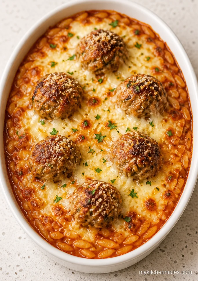 Mini Meatball and Orzo Casserole