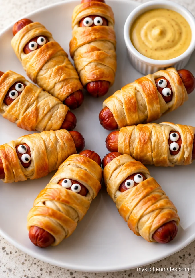 13 Spooky Halloween Party Finger Foods for Your Bash Mummy Dogs With Spicy Mustard Dip