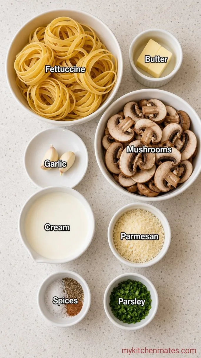 30-Minute Mushroom Alfredo Pasta Ingredients