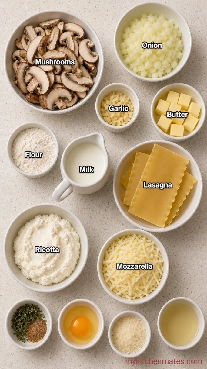 Creamy Mushroom Lasagna Bake Ingredients