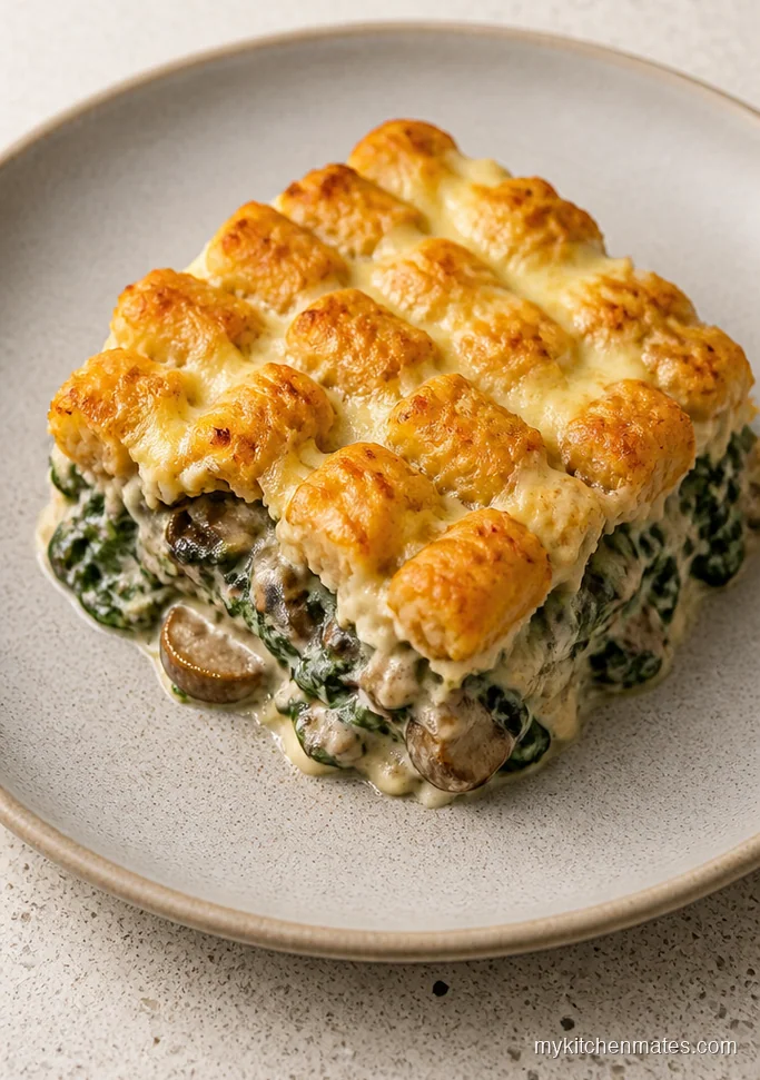 Mushroom Spinach Tater Tot Casserole
