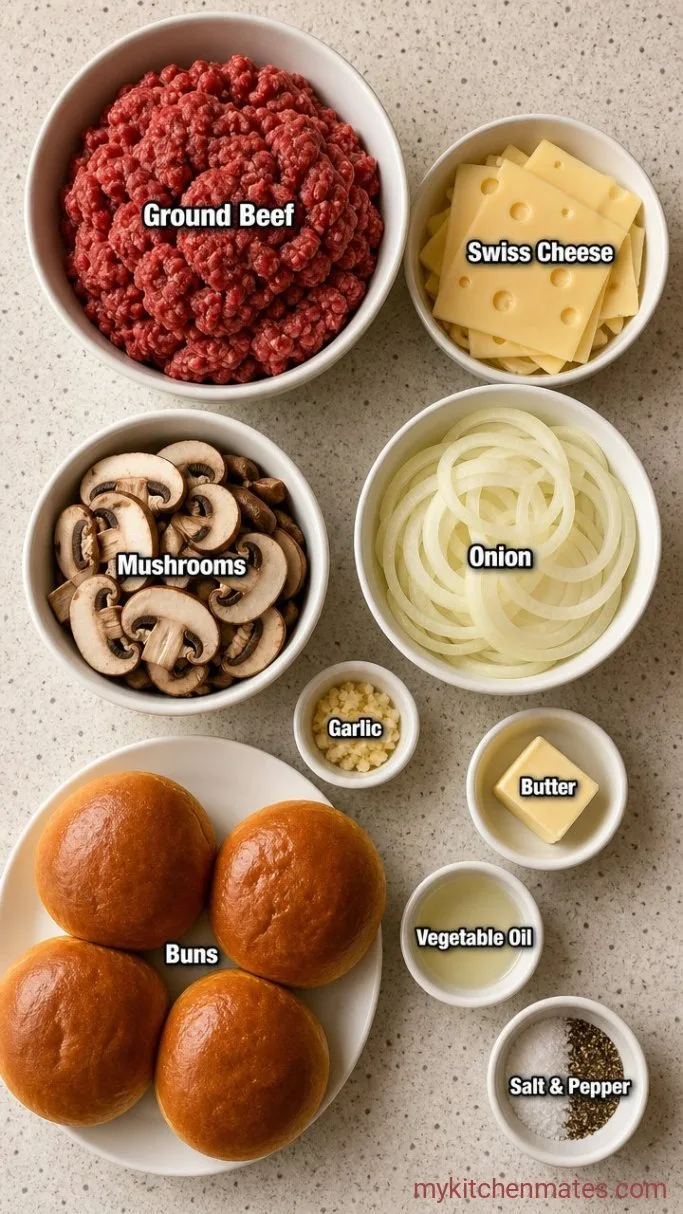 Juicy Mushroom Swiss Burger with Garlic-Butter Mushrooms Ingredients