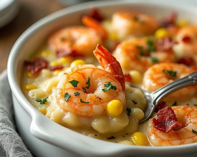 New England Style Shrimp and Corn Chowder Bake