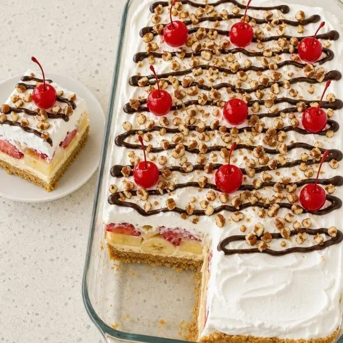 No Bake Banana Split Cake