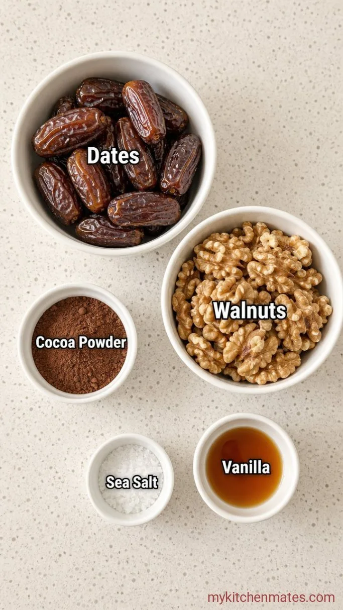 Fudgy 4-Ingredient No-Bake Brownie Bites Ingredients