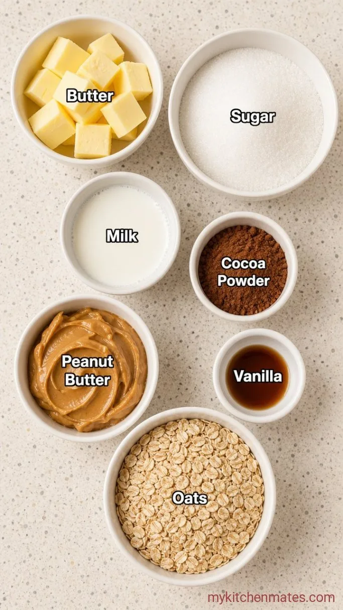 No-Bake Chocolate Peanut Butter Oatmeal Cookies Ingredients