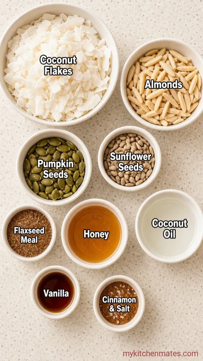 Crunchy Oat-Free Granola with Coconut and Seeds Ingredients