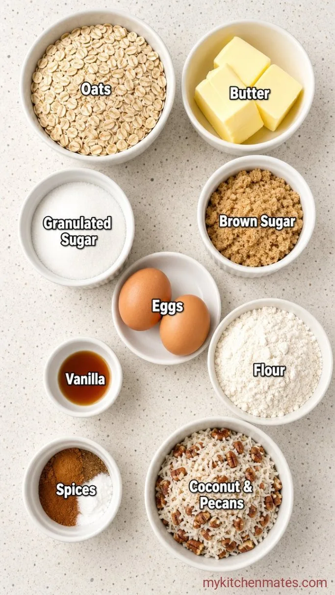 Old-Fashioned Oatmeal Cake with Coconut Pecan Frosting Ingredients