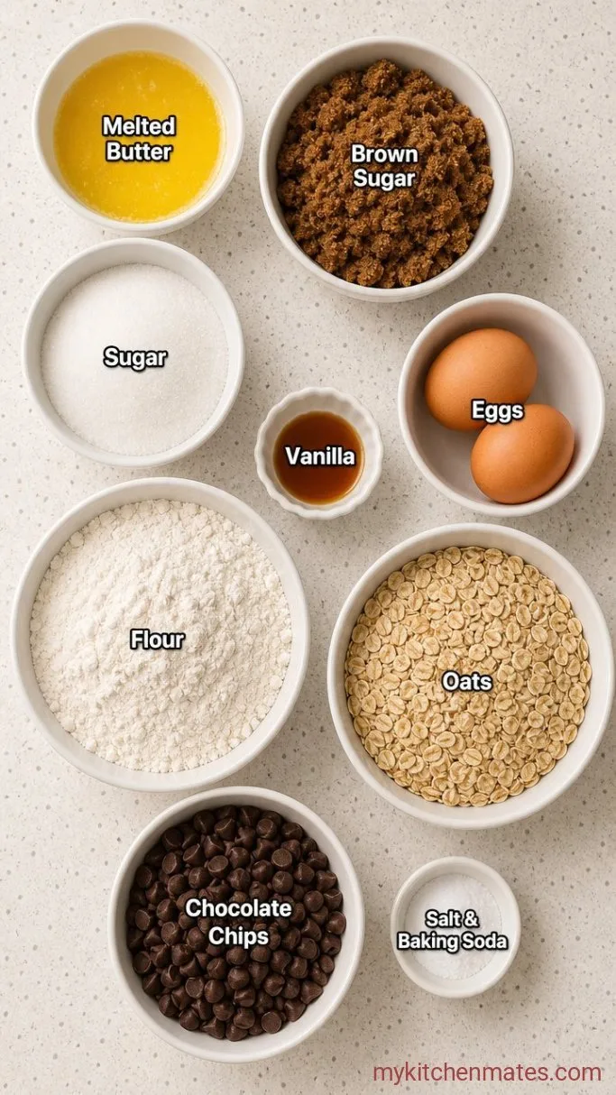 One-Bowl Soft Oatmeal Cookie Bars Ingredients