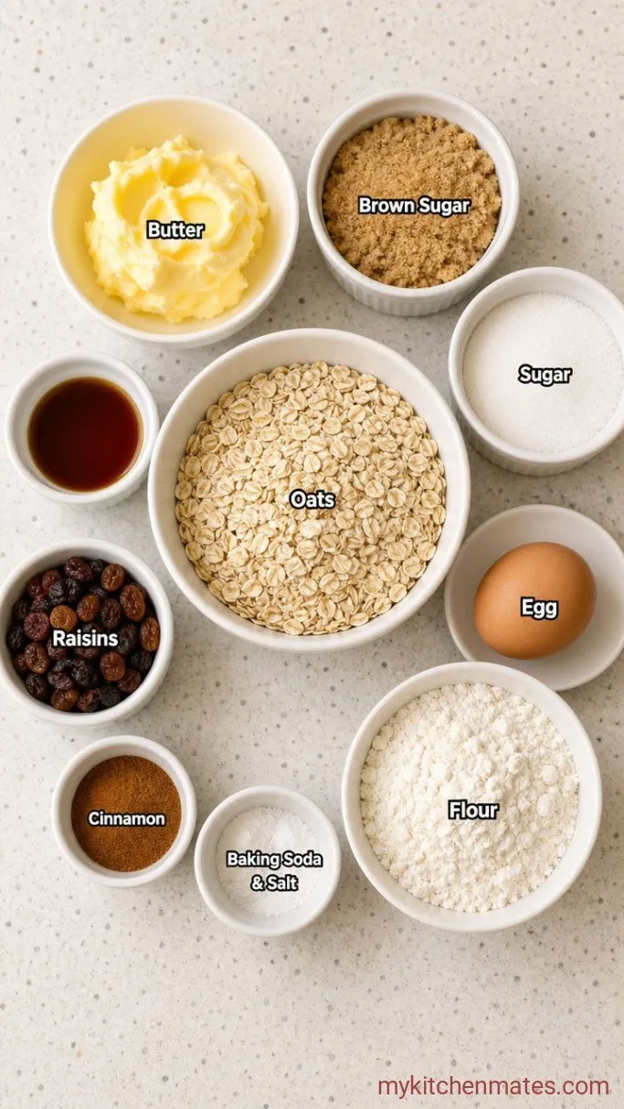 30-Minute Chewy Oatmeal Raisin Cookies Ingredients