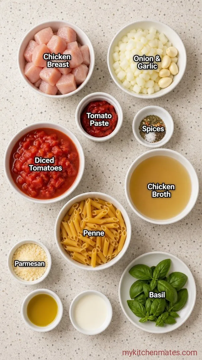 Creamy 30-Minute One Pot Chicken Pasta Ingredients