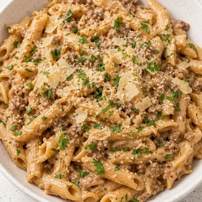 Quick One-Pot Creamy Beef and Garlic Pasta One Pot Creamy Beef And Garlic Pasta