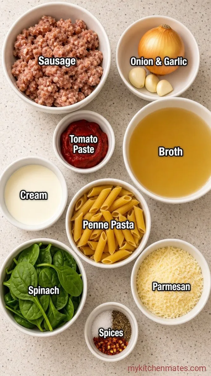 Creamy One Pot Sausage Pasta (Ready in 35 Minutes) Ingredients