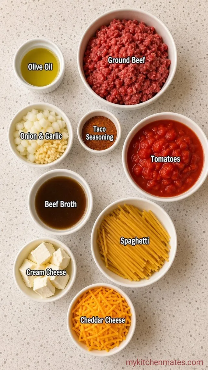 30-Minute One Pot Taco Spaghetti Ingredients